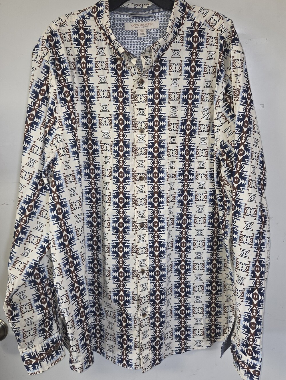 Cody James Men's Aztec Print Long-Sleeve Shirt - Cream & Navy